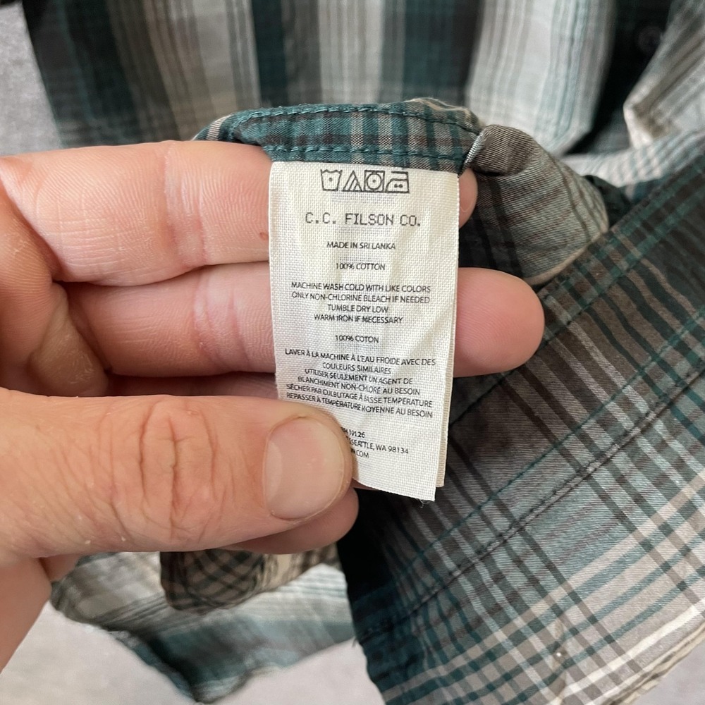 Filson Shirt Mens Large Green Grey Plaid Cotton Short Sleeve Button Up Casual - Picture 6 of 9